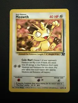 Meowth 62/82 Team Rocket Pokemon Card Vintage Wotc TCG NM - Image 1