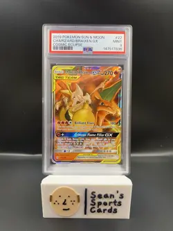 2019 Pokemon TCG Charizard & Braixen GX Sun & Moon Cosmic Eclipse #22/236 PSA 9 - Image 1