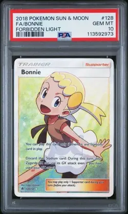 2018 POKEMON SUN & MOON FORBIDDEN LIGHT #128 FULL ART/BONNIE PSA 10 - Image 1