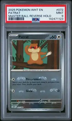 2025 POKEMON WHT EN-WHITE FLARE MASTER BALL REVERSE HOLO #072 PATRAT PSA 9 - Image 1