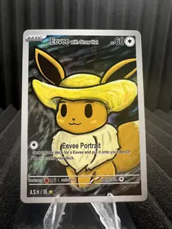 Eevee with Straw Hat - Holo Foil Gen 1 - After Skool Hobby Fan Art - Pokemon - Image 1