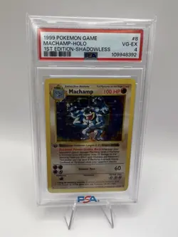 1999 POKEMON BASE SET 1ST EDITION-SHADOWLESS #8 MACHAMP-HOLO PSA 4🔥 - Image 1