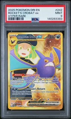 2025 POKEMON DRI EN-DESTINED RIVALS HYPER RARE TEAM ROCKET'S CROBAT EX PSA 9 - Image 1