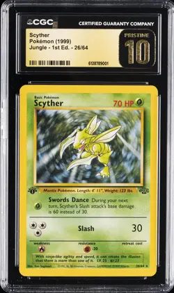 1999 POKEMON JUNGLE 1ST ED #26/64 SCYTHER CGC 10 PRISTINE - Image 1