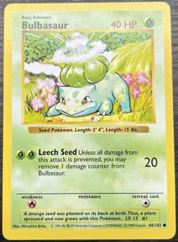 Bulbasaur 044/102 Pokemon TCG WOTC Base Set Shadowless Common MINT NM - Image 1