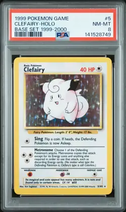 1999 Pokemon Base Set Clefairy Holo Rare 4th Print 5/102 - Pop 41 - PSA 8 - Image 1