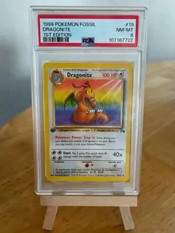 1st Edition Dragonite 19/62 Fossil Non Holo Rare Pokemon Card PSA 8 - Image 1