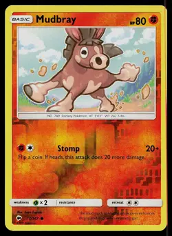 Pokemon Card Burning Shadows Mudbray 77/147 Common Reverse Holo - Image 1