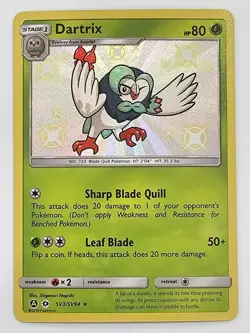 Dartrix Shiny Holo Rare Hidden Fates: Shiny Vault SV3/SV94 Pokemon Card 2019 NM - Image 1