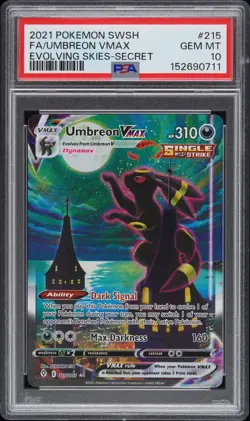 Pokemon Umbreon VMAX 215/203 Evolving Skies Alt Art Secret Holo PSA 10 - Image 1