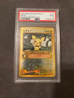 SWIRL-2000 Pokemon Japanese Neo 2 Pichu Promo Reverse Foil #172 PSA 9 Mint - Image 1