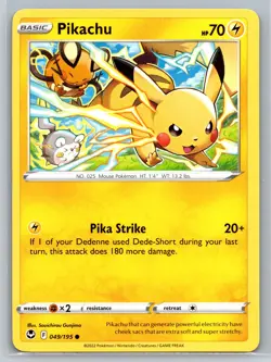 Pikachu 049/195 Silver Tempest Pokemon Card Electric Type Basic Pika Strike - Image 1