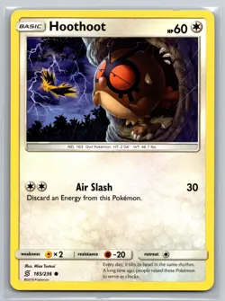 Hoothoot 165/236 Unified Minds Pokemon TCG Colorless Type Basic Owl Pokemon Card - Image 1