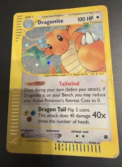 Pokemon Card- Dragonite-Expedition-Holo-9/165-Rare-ENG-E-reader-Poor - Image 1