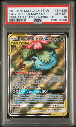 2019 POKEMON SM BLACK STAR PROMO #SM229 FULL ART/VENUSAUR & SNIVY GX PSA 10 - Image 1