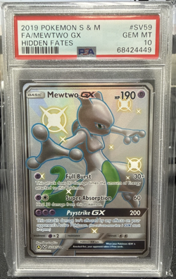 2019 POKEMON SUN & MOON HIDDEN FATES #SV59 FULL ART/MEWTWO GX PSA 10 - Image 1