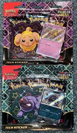 Pokemon Paldean Fates 3 Pack Blister Tech Sticker Collection Lot x2 Sealed - Image 1