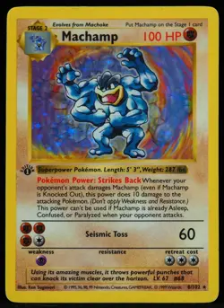 Machamp #8/102 1st Edition Shadowless MP Pokemon Card - Image 1