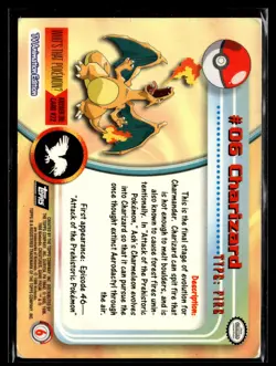 CHARIZARD #06 - BLACK LOGO - NON-HOLO - Series 1 - TOPPS POKEMON CARD - HP - Image 2