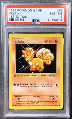 Pokemon Card 1st Edition Vulpix PSA 8 NM-Mint, Base Set 68/102, WOTC 1999 - Image 1