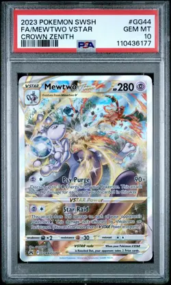 Pokemon Mewtwo VSTAR Ultra Rare GG44/GG70 Crown Zenith PSA 10 Holo Full Art - Image 1