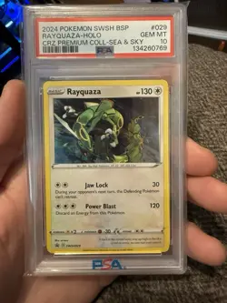 2024 POKEMON PROMO CROWN ZENITH PREMIUM COLL. #029 RAYQUAZA-HOLO PSA 10 - Image 1