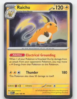 RAICHU 026/165 HOLO POKEMON 2023 SCARLET & VIOLET 151 NM - Image 1