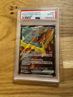 2025 Pokemon Team Rockets Moltres Ex 208/182 Special Illustration PSA 10 GEM MT2 - Image 1