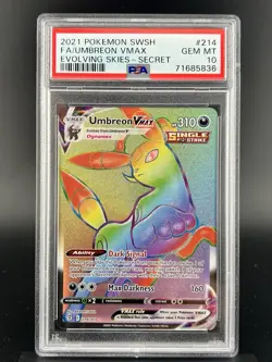 2021 POKEMON SWORD & SHIELD EVOLVING SKIES SECRET UMBREON VMAX 214 FA PSA 10 - Image 1