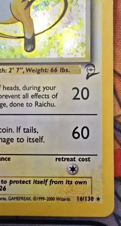 Raichu - 16/130 - Pokemon TCG Base Set 2 Holo Rare 1999-2000 - Image 5