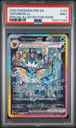2025 POKEMON PRE EN-PRISMATIC EVOLUTIONS #149 VAPOREON EX PSA 9 - Image 1