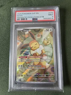 Pokemon TCG: Eevee SVP 173 Black Star Promo Prismatic Evolutions ETB, PSA 9 MINT - Image 1