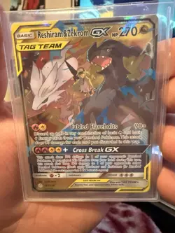 Pokemon Reshiram & Zekrom GX Ultra Rare Sm-Cosmic Eclipse 157/236 Holo English - Image 1