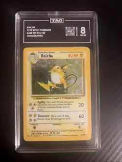 1999 POKEMON BASE SET UNLIMITED #14 RAICHU-HOLO TAG 8 - Image 1