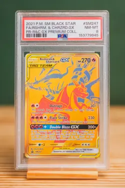 2021 POKEMON SM PREMIUM COLLECTION #SM247 FULL ART/RESHIRAM & CHARIZARD GX PSA 8 - Image 1