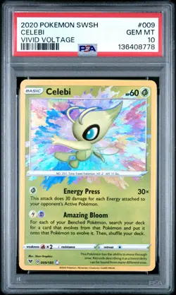 2020 POKEMON SWORD & SHIELD VIVID VOLTAGE #009 CELEBI PSA 10 - Image 1