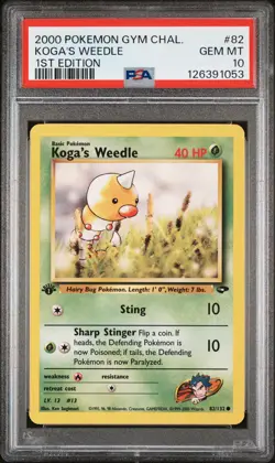 2000 POKEMON GYM CHALLENGE 1ST EDITION #82 KOGA'S WEEDLE PSA 10 - Image 1