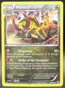 Pokemon TCG Haxorus 69/101 B&W Plasma Blast Reverse Holo English LP Card - Image 1
