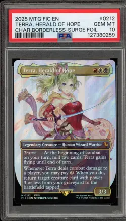 Magic MTG Terra, Herald of Hope FIC CHAR Borderless Surge Foil #0212 PSA 10 - Image 1