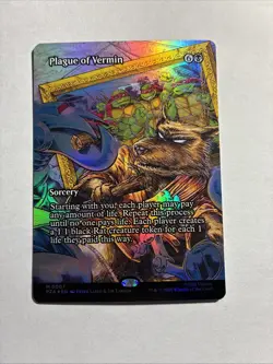 Plague of Vermin (Borderless) - Teenage Mutant Ninja Foil MTG Plus Bonus Card!!! - Image 1