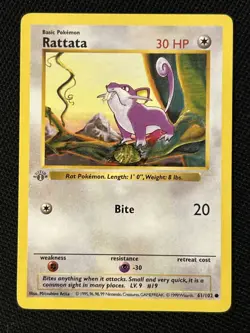 Pokemon Rattata 61/102 (1st Edition) (Shadowless) (Never Played) *Near Mint*￼ - Image 1