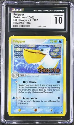 Pokemon 2005 Pelipper 21/107 EX Deoxys Reverse Holo Stamp CGC 10 Gem Mint Pop 4 - Image 1