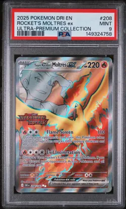 2025 POKEMON DRI EN-DESTINED RIVALS #208 TEAM ROCKET'S MOLTRES EX PSA 9 - Image 1