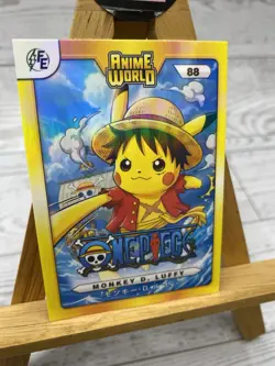 Pikachu as Anime Cosplay Monkey D. Luffy One Piece Non-Pokemon Fan Art Holo Card - Image 2