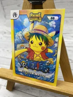 Pikachu as Anime Cosplay Monkey D. Luffy One Piece Non-Pokemon Fan Art Holo Card - Image 3