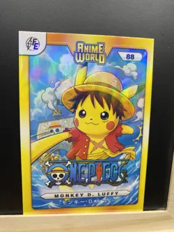 Pikachu as Anime Cosplay Monkey D. Luffy One Piece Non-Pokemon Fan Art Holo Card - Image 5