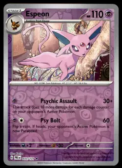 Espeon 033/131 Holo Rare SV: Prismatic Evolutions Pokemon Reverse Holo Near Mint - Image 1