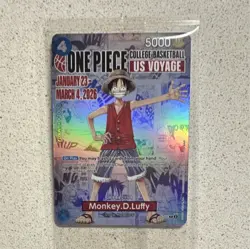 Bandai Monkey D. Luffy Full Art Holo US Voyage One Piece CCG Card P-055 - Image 1