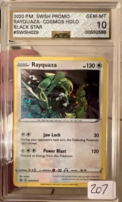 2024 POKEMON BLACK STAR PROMOS COSMOS HOLO SWSH029 RAYQUAZA - AGS 10 (PSA 10) - Image 1