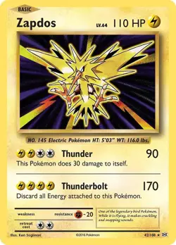 Zapdos - 42/108 - Holo Rare MP TCG Pokemon - Image 1